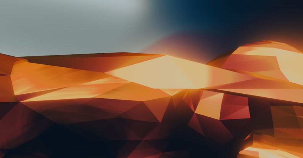 A captivating 3D render of a geometric abstract landscape with vibrant colors and a modern aesthetic.